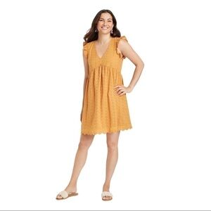 Knox Rose Ruffle Eyelet A Line Mini Dress Amber Gold Large